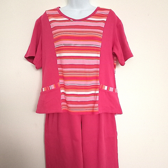 🎁 FREE GIFT INCLUDED 🎁NWOT Cotton Set Pants+Striped Blouse Tee Shirt w/Pockets - Picture 8 of 15